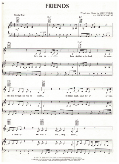 Picture of Friends, Jody Watley & Andre Cymone, recorded by Jody Watley//Eric B./Rakim, sheet music