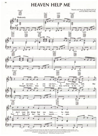 Picture of Heaven Help Me, written & recorded by Deon Estus & George Michael, sheet music