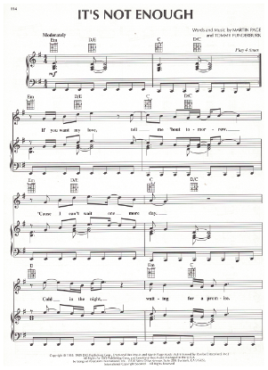 Picture of It's Not Enough, Martin Page & Tommy Funderburk, recorded by Starship, sheet music