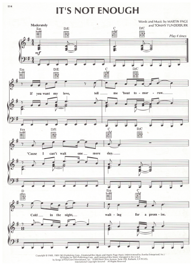 Picture of It's Not Enough, Martin Page & Tommy Funderburk, recorded by Starship, sheet music