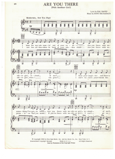 Picture of Are You There (With Another Girl), Hal David & Burt Bacharach, recorded by Dionne Warwick, sheet music