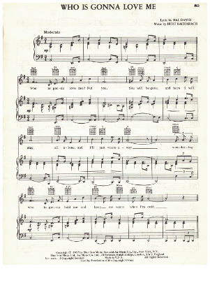 Picture of Who is Gonna Love Me, Hal David & Burt Bacharach, recorded by Dionne Warwick, sheet music