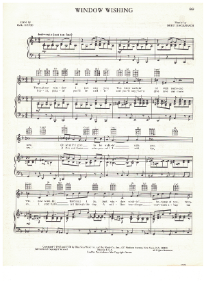 Picture of Window Wishing, Hal David & Burt Bacharach, recorded by Dionne Warwick, sheet music