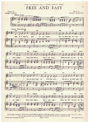 Picture of Free and Easy, from movie "Rock Pretty Baby", Bobby Troup & Henry Mancini, sheet music