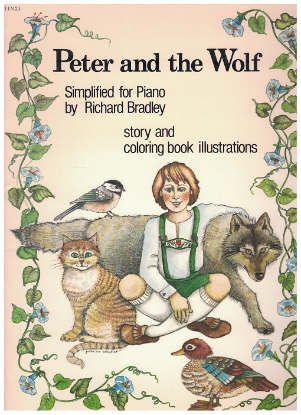 Picture of Sergei Prokofieff (Prokofiev), Peter and the Wolf, simplified by Richard Bradley, big note sheet music piano folio, colouring book