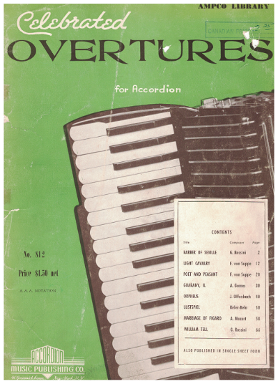Picture of Celebrated Overtures for Accordion, arr. Pietro Deiro, Alfred d'Auberge & Pietro Deiro Jr, advanced accordion solos, sheet music folio