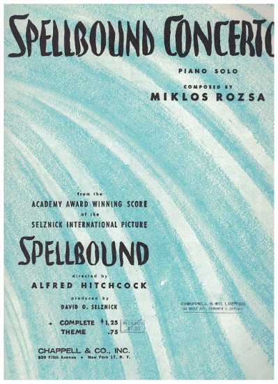 Picture of Spellbound Concerto, title theme from Hitchcock movie, Miklos Rozsa, complete version, piano solo, sheet music folio