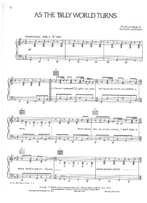 Picture of As the 'Billy World Turns, written & recorded by Waylon Jennings, sheet music