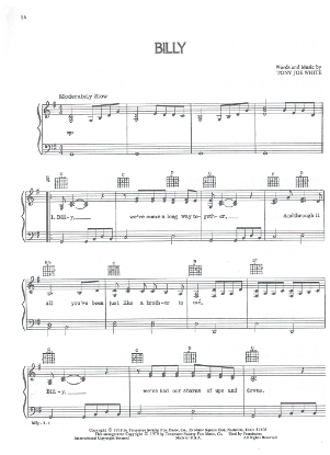 Picture of Billy, Tony Joe White, recorded by Waylon Jennings, sheet music