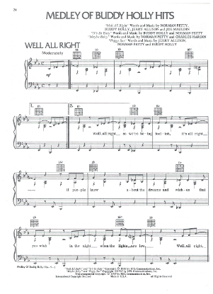 Picture of A Buddy Holly Medley, recorded by Waylon Jennings, sheet music