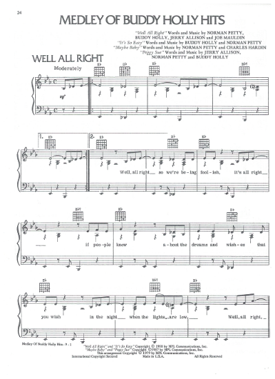 Picture of A Buddy Holly Medley, recorded by Waylon Jennings, sheet music