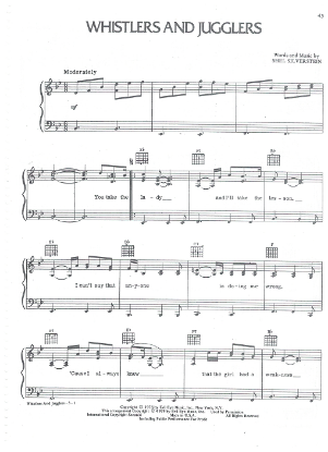 Picture of Whistlers and Jugglers, Shel Silverstein, recorded by Waylon Jennings, sheet music
