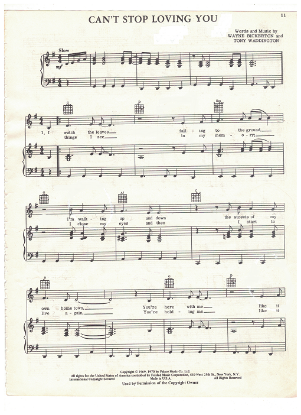 Picture of Can't Stop Loving You, Wayne Bickerton & Tony Waddington, recorded by Tom Jones, sheet music, pdf copy 