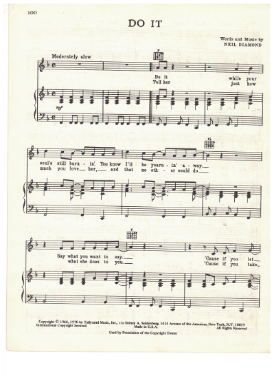 Picture of Do It, written & recorded by Neil Diamond, sheet music, pdf copy