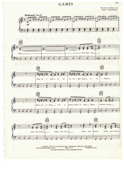 Picture of Games, Dave Hodgkins, recorded by Redeye, sheet music