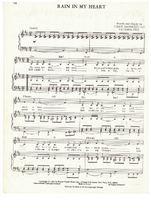 Picture of Rain in My Heart, Teddy Randazzo & Victoria Pike, recorded by Frank Sinatra, sheet music