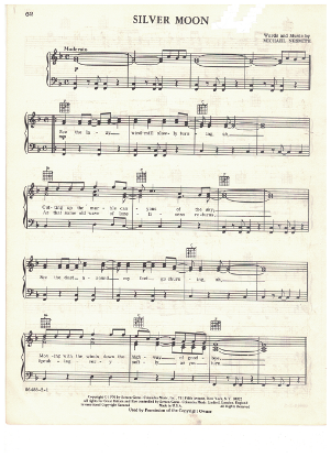 Picture of Silver Moon, Michael Nesmith, recorded by Michael Nesmith and the First National Band, sheet music, pdf copy 