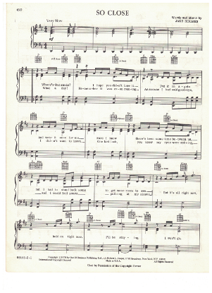 Picture of So Close, written & recorded by Jake Holmes, sheet music