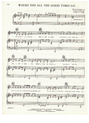 Picture of Where Did All the Good Times Go, Buddy Buie & James B. Cobb, recorded by Dennis Yost and the Classics IV, sheet music, pdf copy