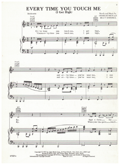 Picture of Every Time You Touch Me (I Get High), Charlie Rich & Billy Sherrill, sheet music