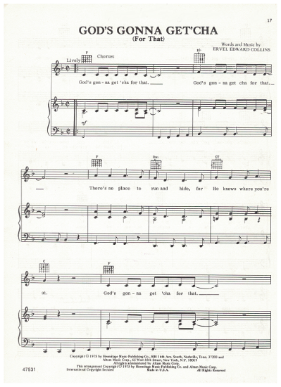 Picture of God's Gonna Get'Cha (For That), Ervel Edward Collins, recorded by Tammy Wynette & George Jones, sheet music