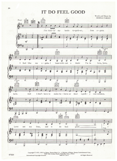 Picture of It Do Feel Good, written & recorded by Donna Fargo, sheet music