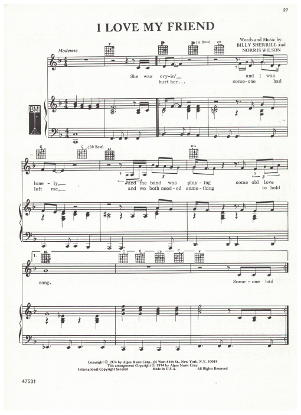 Picture of I Love My Friend, Billy Sherrill & Norris Wilson, recorded by Charlie Rich, sheet music