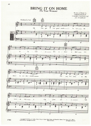 Picture of Bring It on Home (To Your Woman), Norris Wilson/Carmol Taylor/Joe Stampley, recorded by Conway Twitty, sheet music