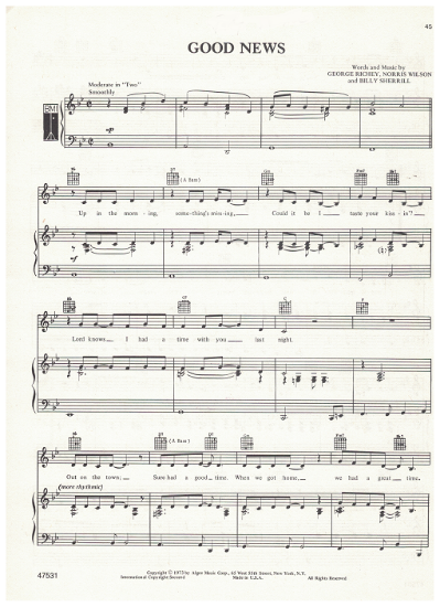 Picture of Good News, Norris Wilson/ George Richey/ Billy Sherrill, recorded by Jody Miller, sheet music