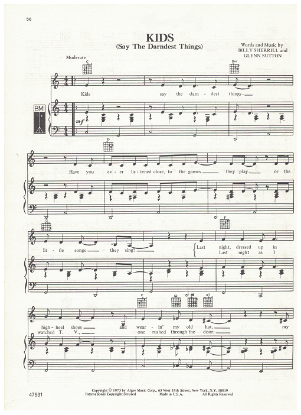 Picture of Kids (Say the Darndest Things), Billy Sherrill & Glenn Sutton, recorded by Tammy Wynette, sheet music