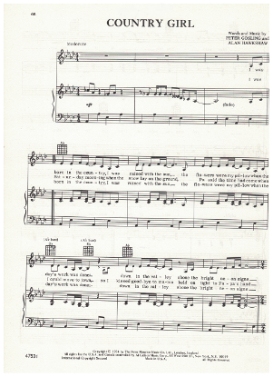 Picture of Country Girl, Peter Gosling & Alan Hawkshaw, recorded by Jody Miller, sheet music