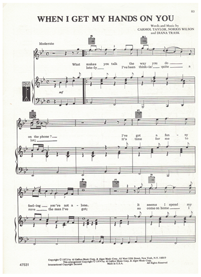 Picture of When I Get My Hands on You, Norris Wilson/ Carmol Taylor/ Diana Trask, recorded by Diana Trask