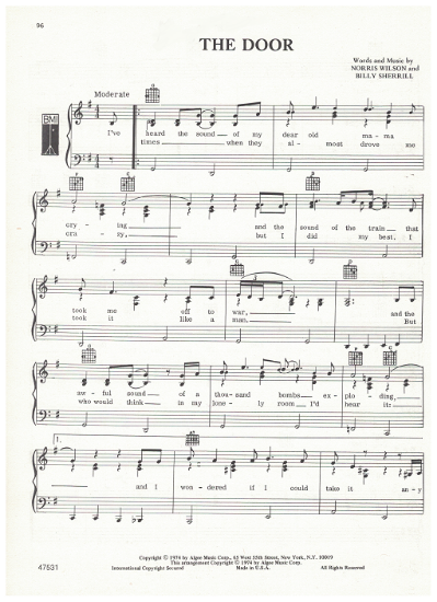 Picture of The Door, Norris Wilson & Billy Sherrill, recorded by George Jones, sheet music