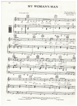 Picture of My Woman's Man, George Richey & Ben Peters, recorded by Freddie Hart & the Heartbreakers, sheet music
