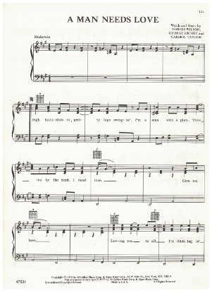 Picture of A Man Needs Love, George Richey/ Carmol Taylor/ Norris Wilson, recorded by David Houston, sheet music