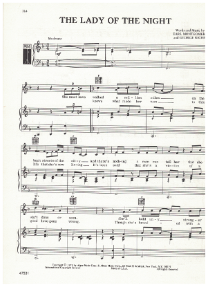 Picture of The Lady of the Night, Earl Montgomery & George Richey, recorded by David Houston, sheet music