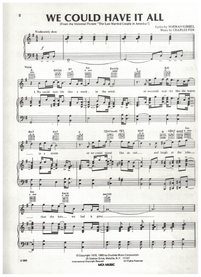 Picture of We Could Have it All, from "The Last Married Couple in America", Norman Gimbel & Charles Fox, sheet music