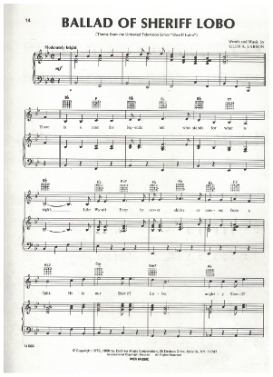 Picture of Ballad of Sheriff Lobo, theme from "Sheriff Lobo", Glen A. Larson, sheet music