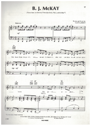 Picture of B. J. McKay, theme from movie "B. J. and the Bear", Glen A. Larson, sheet music