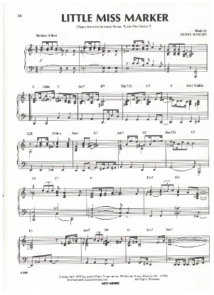Picture of Little Miss Marker, movie title song, Henry Mancini, piano solo, sheet music