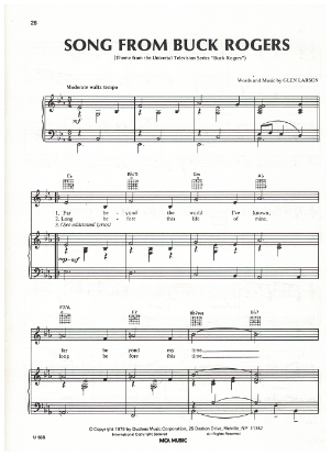 Picture of Song From Buck Rogers, T.V. theme, Glen A. Larson, sheet music