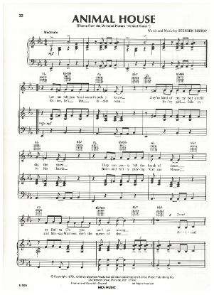 Picture of Animal House, movie title song, Stephen Bishop, sheet music