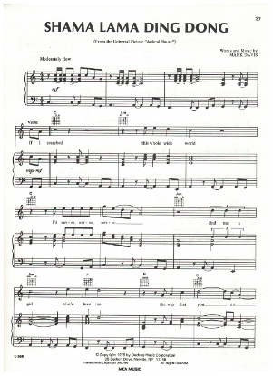 Picture of Shama Lama Ding Dong, from movie "Animal House", Mark Davis, sheet music