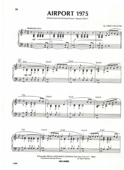 Picture of Airport 1975, movie title theme, John Cacavas, sheet music