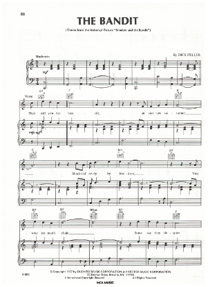 Picture of The Bandit, theme from movie "Smokey and the Bandit", Dick Feller, sheet music