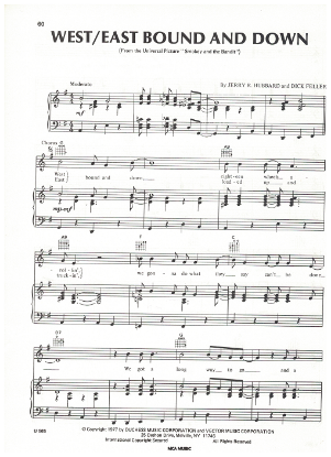 Picture of West/East Bound and Down, from movie "Smokey and the Bandit", Jerry R. Hubbard & Dick Feller, sheet music