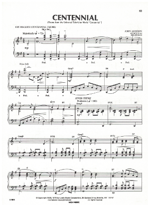 Picture of Centennial, TV movie title song, John Addison, piano solo, sheet music