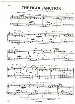 Picture of The Eiger Sanction, movie title song, John Williams, piano solo, sheet music