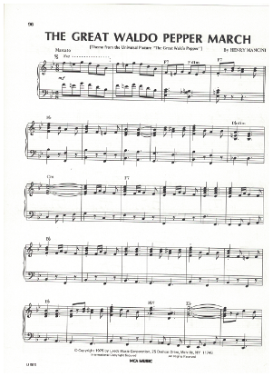 Picture of The Great Waldo Pepper March, movie title song, Henry Mancini, piano solo, sheet music