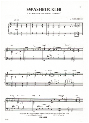 Picture of Swashbuckler, movie title song, John Addison, piano solo, sheet music